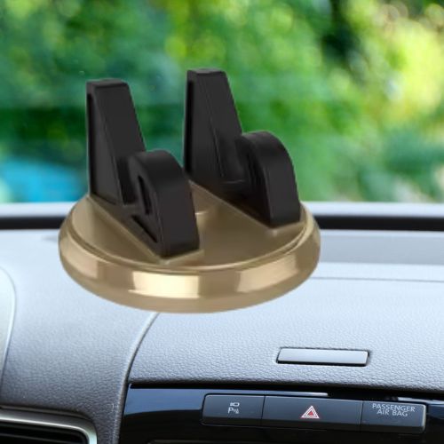 Support de téléphone voiture jaune fixé sur un tableau de bord lisse et propre