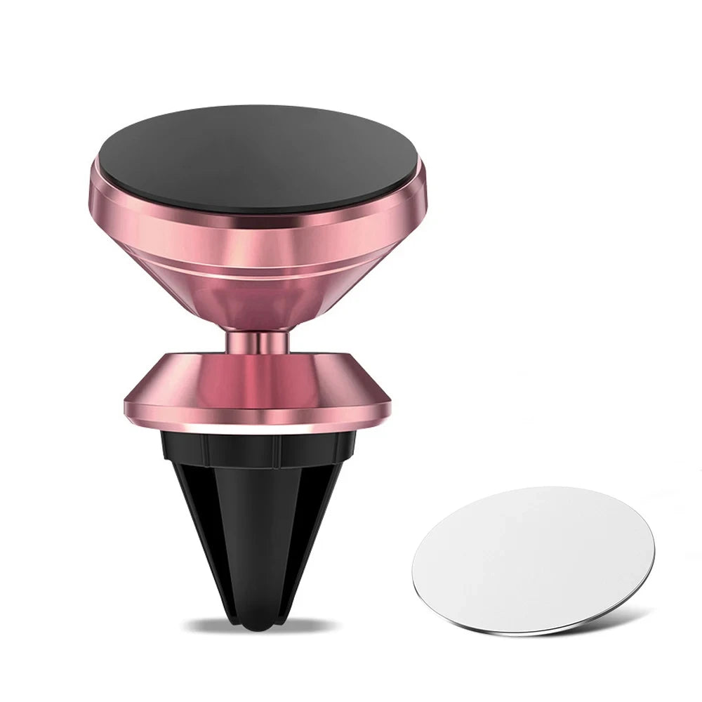 Support de téléphone pour voiture rose mis en valeur avec un fond clair, tenant un téléphone de grande taille