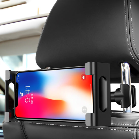 Vue rapprochĂ©e du support pour tablette voiture rĂ©glĂ© Ă la taille dâun smartphone