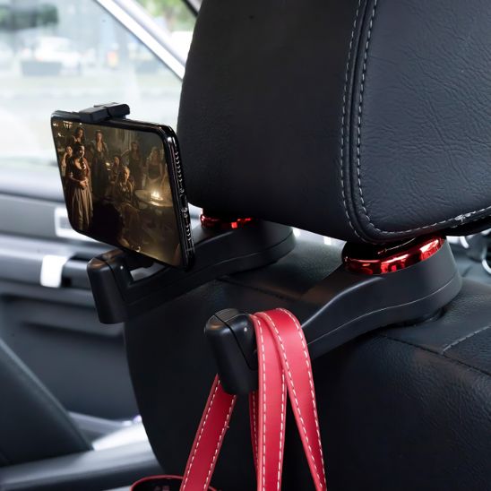 SUPPORT SMARTPHONE VOITURE 2 EN 1 AVEC CROCHET MULTIFONCTION