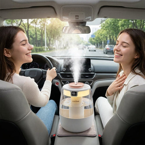 Humidificateur d'air portable avec vue rapprochée du bouton de commande