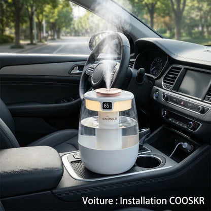 Humidificateur d'air portable présenté avec ses accessoires