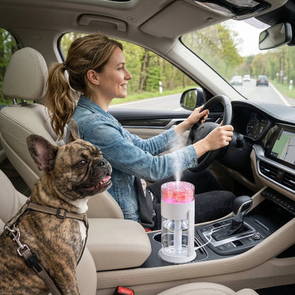 Humidificateur d'air voiture Respira éclairé dans une ambiance sombre