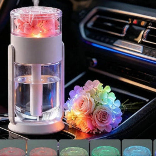 Humidificateur d'air voiture Respira relié à son câble d’alimentation USB