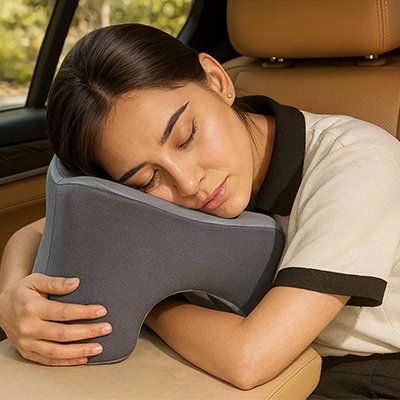 Oreiller de voyage compressible rangé dans un sac de voyage