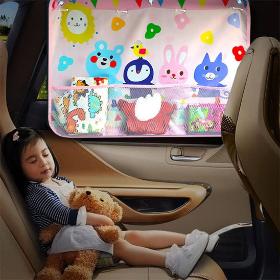 
Pare soleil bebe voiture pour bébé avec pare-soleil ajustable et sac filet pour accessoires
