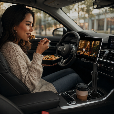 Support tablette voiture porte gobelet avec bras télescopique réglable