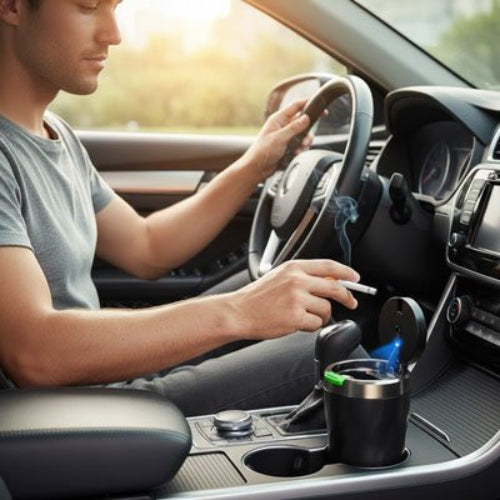 Cendrier pour voiture​ équipé d'une lumières LED et une doublure métallique