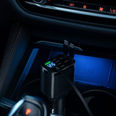 Chargeur allume cigare charge flash, cig cinq en un