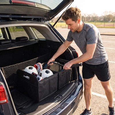 Coffre rangement voiture avec filet latéral
