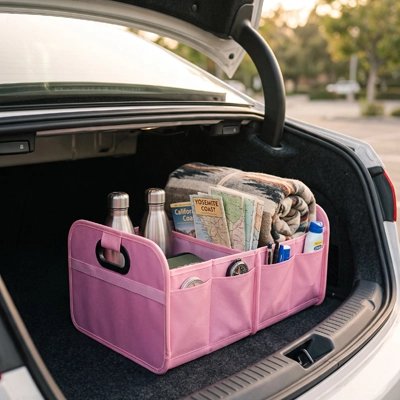 Coffre rangement voiture rose