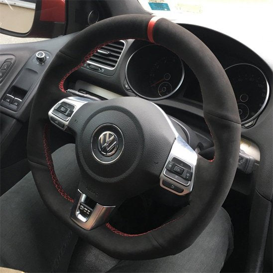 Couvre volant a coudre personnalisée en daim noir