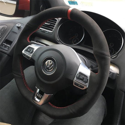 Couvre volant a coudre personnalisée en daim noir