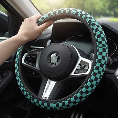 Couvre volant Vert à carreaux en peluche 