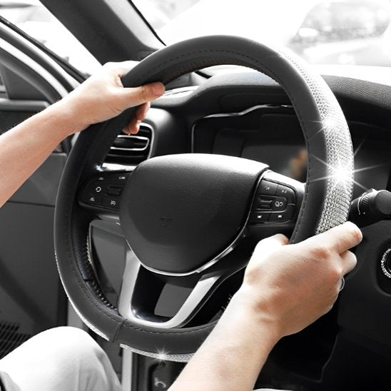 Housse de volant de voiture en cuir PU strass scintillants