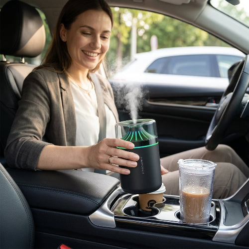 Humidificateur voiture Sérénité avec sa lumière d’ambiance allumée