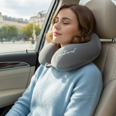 Oreiller de voyage pour voiture avec maintien de la nuque