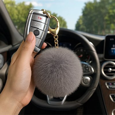 PORTE CLÉS FOURRURE GRIS