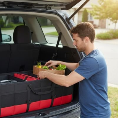 Rangement coffre voiture avec trois compartiments pour rangement facile