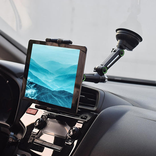 SUPPORT TABLETTE POUR VOITURE AVEC FIXATION PARE-BRISE ET TABLEAU DE BORD