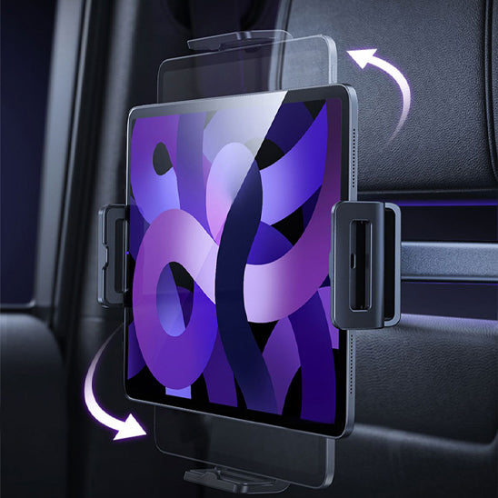 Support tablette pour voiture avec système de fixation sécurisé sur appuie-tête en cuir noir