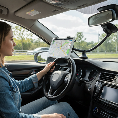 Support tablette voiture pare-brise femme GPS