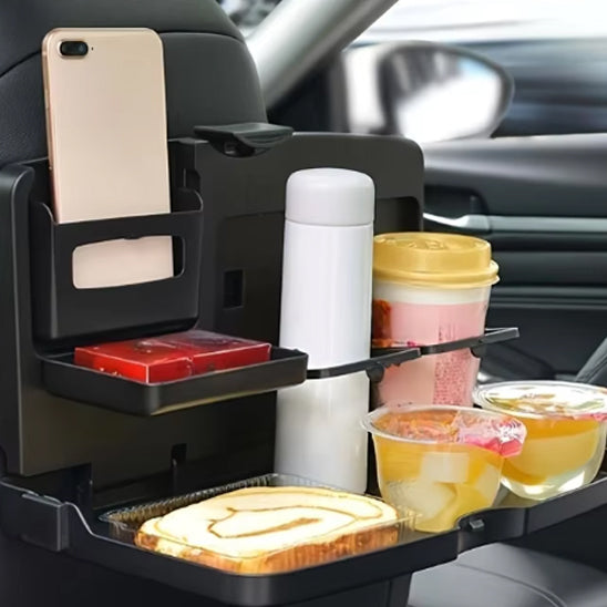 Support tablette voiture en position verticale une fois rangé pour maximiser l’espace.
