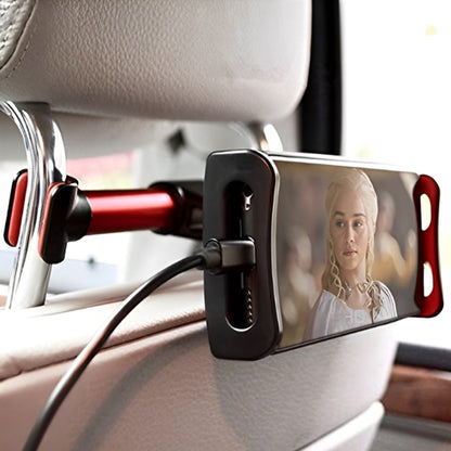 Support tablette pour voiture compatible avec toutes les tailles d’écran, affichant une série Netflix.
