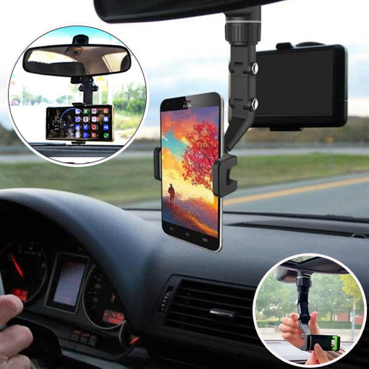 Support téléphone voiture noir avec fixation sur rétroviseur pour conduite sécurisée